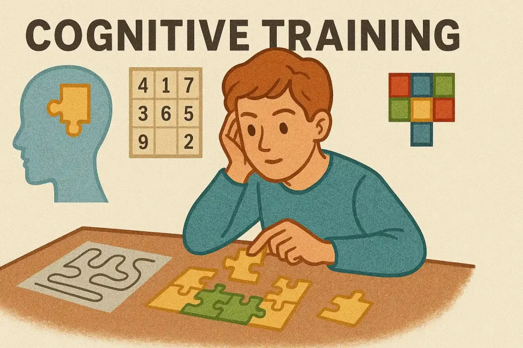 A person practicing cognitive training with puzzles.